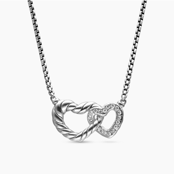 David Yurman Jewelry - David Yurman Interlocking Hearts Diamonds Sterling Silver Necklace Authentic